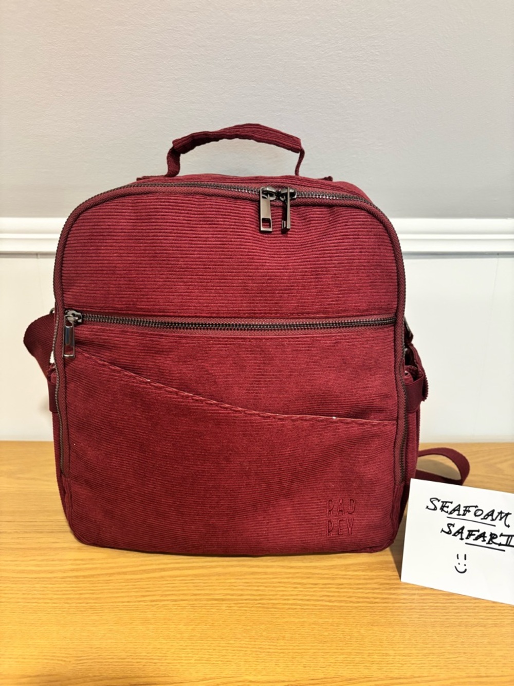 NWOT Rad Rev The 1 Full Size Maroon Corduroy Backpack